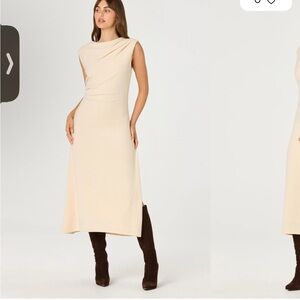 Astr Cream Sleeveless Midi Dress with Draped Neckline